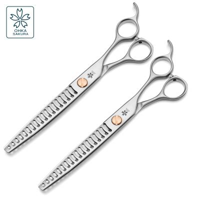 China Cherry Scissor Imported Vg10 Open Thin Fishbone Scissor Pet Slotted Large Screw Dog Hair Trimming Artifact for sale