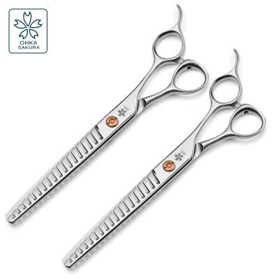 China Cherry Pet Beauty Viable Thinning Fish Bone 7 Inch Imported 440C Tooth Oblique Design Special Hair Breaking Scissors For Pet Shop for sale