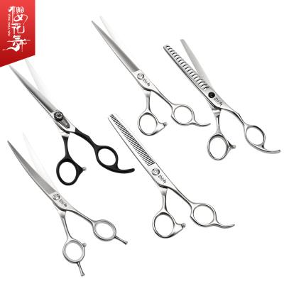 China Pet Viable Scissors Trimming Straight Cut Curved Shear Scissors Teddy Dog Grooming Shears Primary Beautician Practice Shears for sale