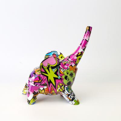 China Europe Modern Graffiti Art Bedroom Living Room Decorations Resin Crafts Elephant Animal Statue for sale