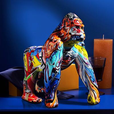 China Colorful Crafts Gorilla European American Home Decorations Graffiti Resin Statue for sale