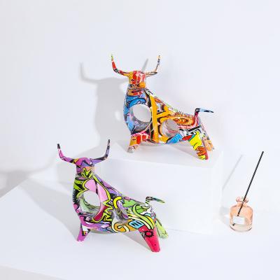 China Modern Creative Europe Home Decoration Color Resin Art Wind Office Study Porch Open Cow Animal Statue for sale