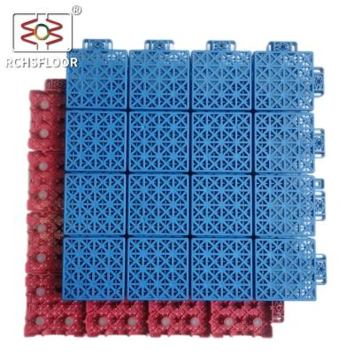 China 1.81cm Dikke PVC interlocking vloertegels Outdoor basketbalbaan vloertegels 34x34cm Te koop