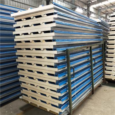 China 50mm corrugated blue PU sandwich roof panel used for Austria clean room for sale