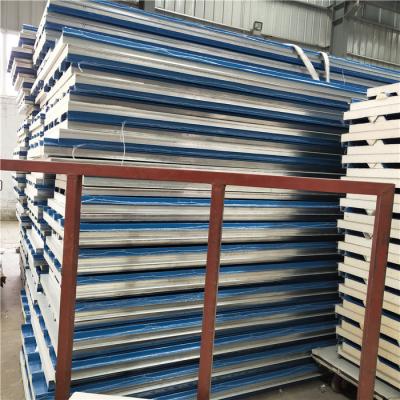 China 50mm polyurethane foam core material blue corrugated PU sandwich panel for clean room for sale