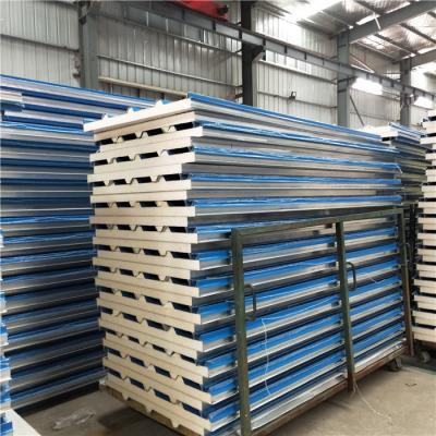 China polyurethane foam refrigerated insulated 0.326mm blue corrugated roof panel for sale