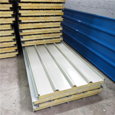 China 60kg rock wool corrugated roof sandwich panel for fast cosntruction buildings for sale