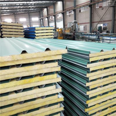 China 50mm pre-painted rock wool sandwich panel with fireproof for clear room for sale