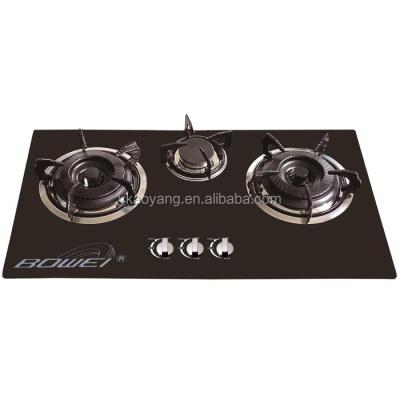 China Car Tempered Glass 3 Burner Blue Flame High Quality Black Built-in Gas Cooker for sale