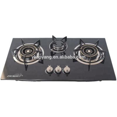 China Household Hot Sale Superb 3 Flame Burner Tempered Glass Table Top Gas Stove for sale