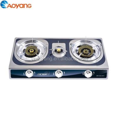 China Hotel Stainless Steel 3 Burner Table Top Gas Cooking Stove Blue Flame LPG High Pressure Cooker for sale