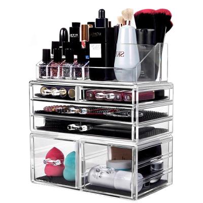 China Countertop Stackable Vanity Rack Makeup Organizer Jewelry Storage Box 3 Drawer Acrylic Acrylic Cosmetic Pieces 6 Pieces for sale