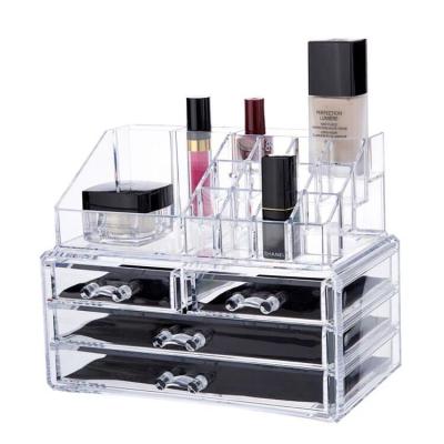 China Viable Cosmetic Organizer PS Jewelry Storage Box 2 Pieces Acrylic Makeup Organizer Stackable Vanity 4 Drawer Countertop Holder Lipstick Holder for sale