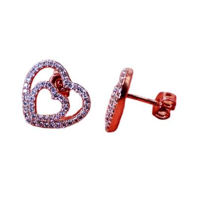 China FASHIONABLE hot sale women's earring wedding party girlfriend gift small white zircon double heart earring for sale