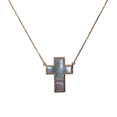 China FASHIONABLE new personality simple religious shell cross inlay can be customized edge women's copper zircon necklace for sale