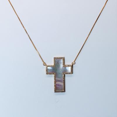 China FASHIONABLE new personality simple religious shell cross inlay can be customized edge women's copper zircon necklace for sale