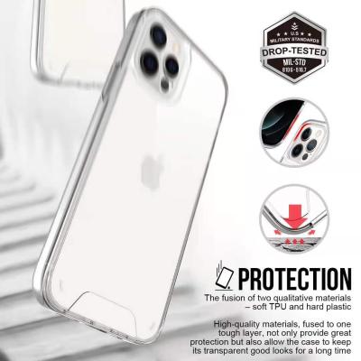 China Anti-fall For iPhone 12 Pro Max Space Transparent Metal Button Anti Drop Crystal 2 IN 1 Shockproof Case For iPhone 12 mini for sale