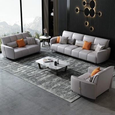 China Italian Gray Leather Sofa Set For Sofa Bed Luxury Light Living Room for sale