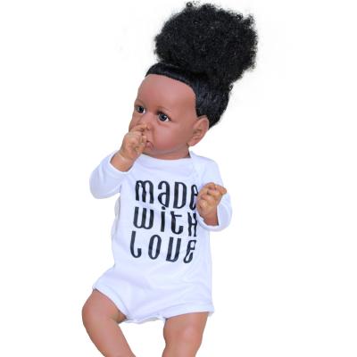 China Realistic Reborn Beautiful Girl Doll 55cm Hair Fiber Baby Dolls Black Body Skin Reborn Handmade Full Silicone Reborn for sale