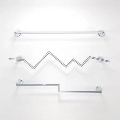 China Advertising 2021 New Stainless Steel Modern Minimalist Retail Wall Mounted Clothing Rack Silver Clothes Rack For Clothing Store for sale