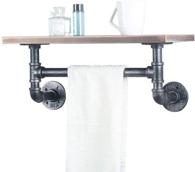 China Heater Industrial Pipe Shelf Bathroom Shelves Rustic 19.6in Wood Shelf Wall Mounted With Towel Rack 1 Tier Towel Holder Above Toilet Pipe for sale