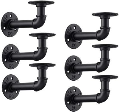 China Advertising DIY Industrial Vintage Black Iron Wall Mount Pipe Shelving Frame Rustic Home Pipe Shelf 6 Pack for sale