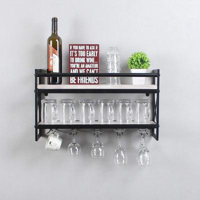 China Other Industrial Stemware Rack, Wall Mounted Wine Rack with Wooden Shelves, 2 TIR Stemware Storage Wine Glasses for sale