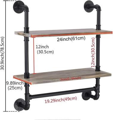 China Wall Mounted Rack Industrial Country Style Tube Shelf With Towel Rack Bathroom 2 Layer Wooden Shelf, Kitchen Tube Rack for sale