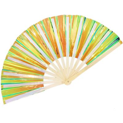 China China Stock Shiny Colors Fans Wedding Decoration Church Gifts DIY Gifts PVC Folding Fans for sale