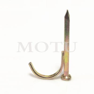 China Hebei MOTU Yellow Galvanized Flat Supply Hook Nails For Water Pipe Steel Hook Nails for sale