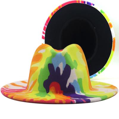 China 2021 Fedora Hats Women Wholesale Designer Colorful Tie Dye Plush Fashion Wide Brim Wool Felt Fedora Panama Hats For Women And Men for sale