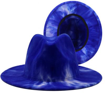 China 2021 Wholesale Cheap Plush Tie Dye Wool Felt Wide Brim Fedora Hats For Women Men Ladies Two Tone Fashion Designer Party Panama hats for sale