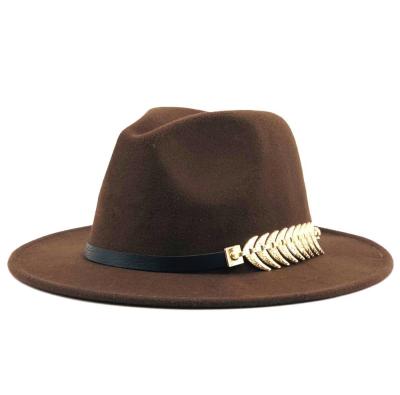 China Plush Fashion Wool Fedora Hats For Women Formal Dress Wedding Women Party Hats Wide Brim Fedora Panama Hat With Metal Belt Buckle for sale