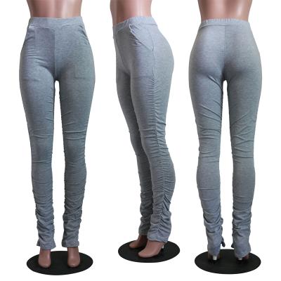 China 2020 Newest Fashion Mid Waist Solid Color Women's Casual Stacked Pants Breathable Pants By Gaiters Womens Sports Tracksuit With Ruched Sides for sale