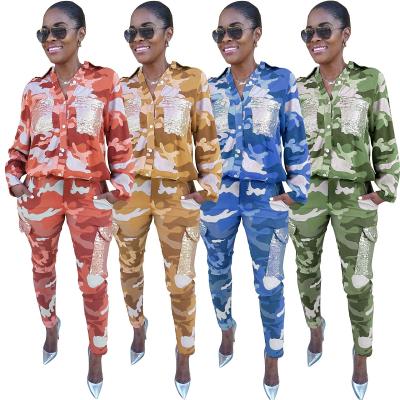 China Women's QUICK DRY Clothing Dropshipping Long Sleeve T-shirt Cargo Pants Women Camouflage Two Piece Pants Set Women for sale