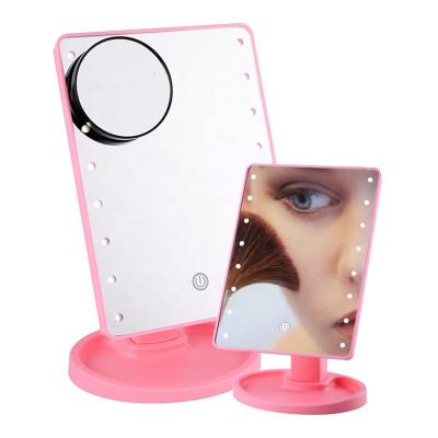 China Lighted Touch Screen Make Up LED Mirror 360 Degree Rotation Cosmetic Folding Portable Pocket With LED Light Makeup Mirror for sale