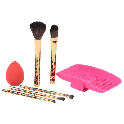 China Angular Blush Wholesale 7PCS Makeup Brushes Foundation Eyeshadow Leopard Print Contour Makeup Brushes Brush 2021 Cosmetic for sale