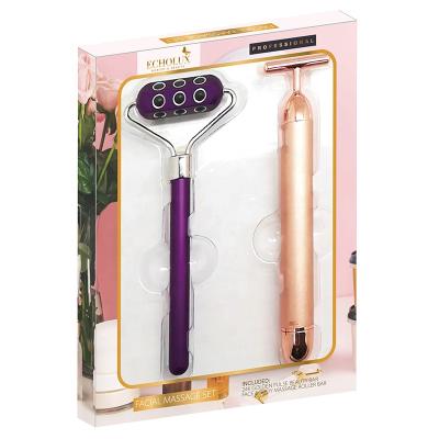 China Face T Shape Energy Micro Vibrating Body Facial Roller Set Golden Beauty Bar 24k Pulse Skin Care Facial Massager For Face Lifting for sale