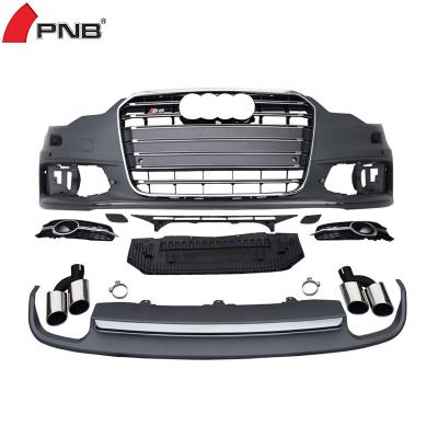 China S6 Front Bumper Plastic Style With Grille And Rear Bumper With Tailpipe For Audi A6 S6 C7 2012 2013 2014 2015 for sale