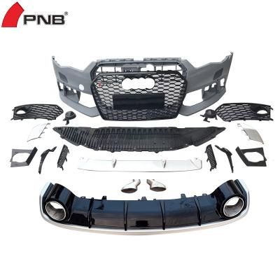 China Plastic bumper front with grille grill for Audi A6 C7 PA cosmetic in RS6 front bumper rear diffuser with tailpipe 2016 2017 2018 for sale