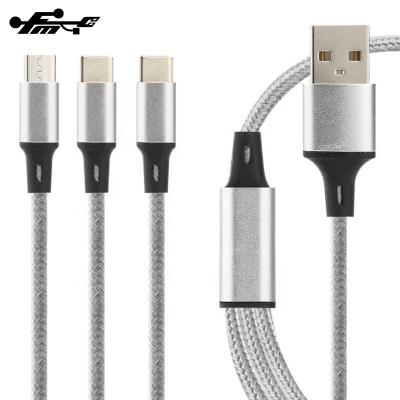 China Braided Quick Charging Cell Phone 3 In 1usb Cable For iPhone And Android Type C Cable for sale