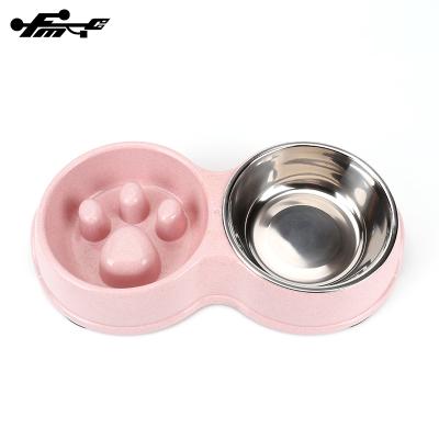 China Viable Non Skid Plastic Puddle Mat Double Dog Bowl Pet Feeding Bowls and Stainless Steel Food Water Bottle for sale