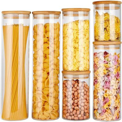 China Heatable Glass Food Storage Jars Containers, Glass Storage Jar with Airtight Bamboo Lids Kitchen Glass Canisters For Coffee, Flour, Sugar for sale