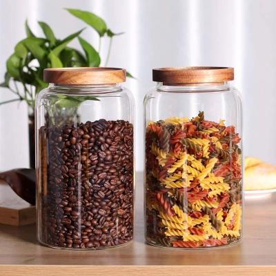 China Heatable 93 OZ Large Glass Jar Set With Airtight Acacia Lid Of Two 2750ml High Borosilicate Glass Canister Set Suit For Kitchen Pantry for sale