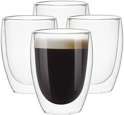 China 4-Pack 12Oz Heatable Glass Mugs Double Walled Espresso Thermo Glasses Insulated Coffee Mugs Drinking Glasses for sale