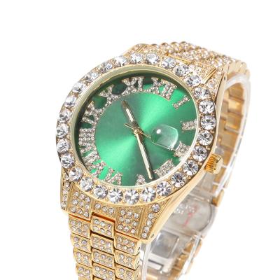 China Auto Date 2021 Iced Out Mens Green Wrist Watches Watch Red Color Hip Hop Bling Bling Luxury Jewelry for sale