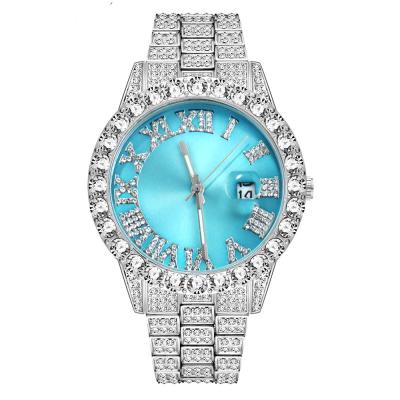 China Hot Sale Date Bezel Baby Blue White Gold Color Automatic Luxury Watch Men Women Bling Bling Blue Red Rose Watches for sale