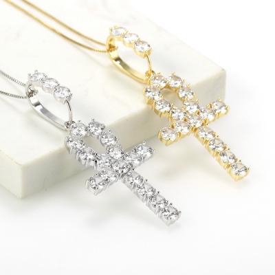 China CLASSIC FOXI Iced Out Bling Diamond Crystal Cross Pendant Gold Ankh Necklace Pendant for sale