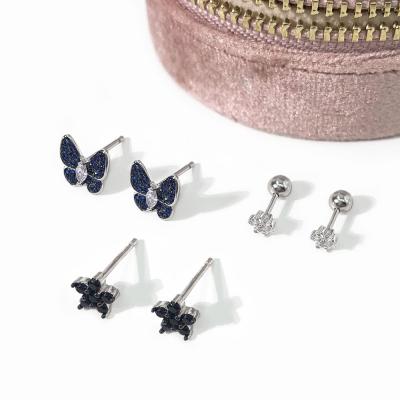 China 2022 TREND Zircon Diamond Gold Plated Butterfly Stud Earring Set Luxury circle Earing for sale