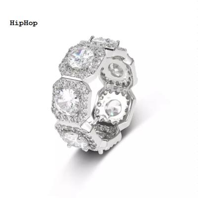 China CLASSIC Jewelry Sterling Silver CZ Diamond Cut Zirconia Hip Hop Ring Bling Gold Plating Wand Ring 925 Rapper Jewelry for sale